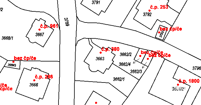 Předměstí 380, Litoměřice na parcele st. 3663 v KÚ Litoměřice, Katastrální mapa