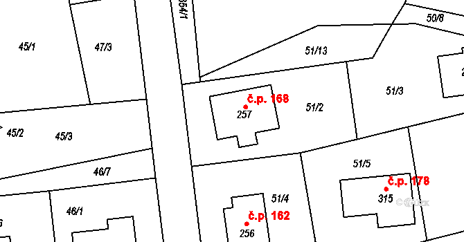Jankov 168 na parcele st. 257 v KÚ Jankov, Katastrální mapa