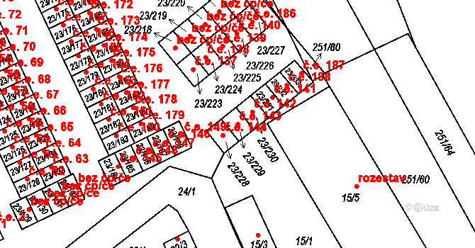 Chudeřice 143, Bílina na parcele st. 23/229 v KÚ Chudeřice u Bíliny, Katastrální mapa