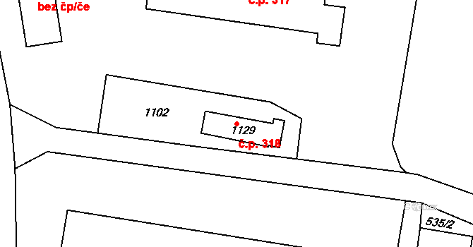 Háje 318, Cheb na parcele st. 1129 v KÚ Háje u Chebu, Katastrální mapa