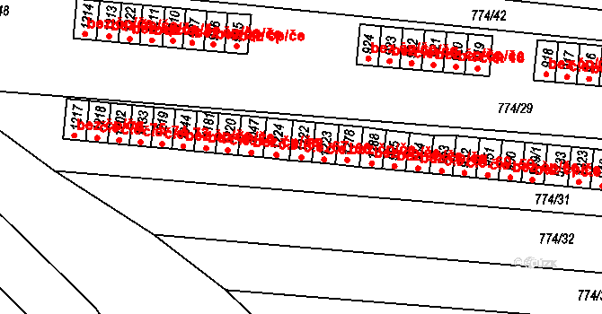 Ostrožské Předměstí 67, Uherský Ostroh na parcele st. 1222 v KÚ Ostrožské Předměstí, Katastrální mapa