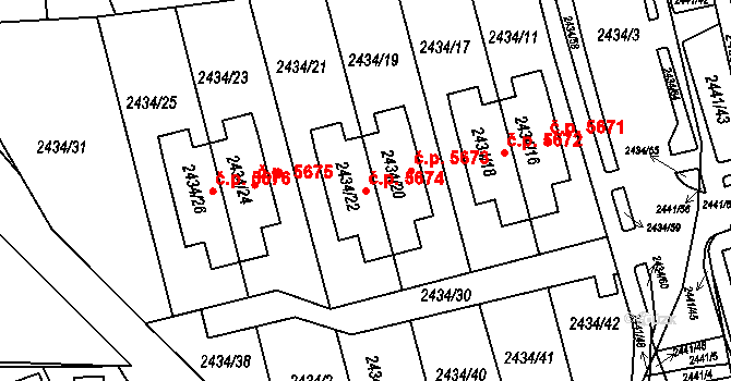 Chomutov 5674 na parcele st. 2434/22 v KÚ Chomutov II, Katastrální mapa