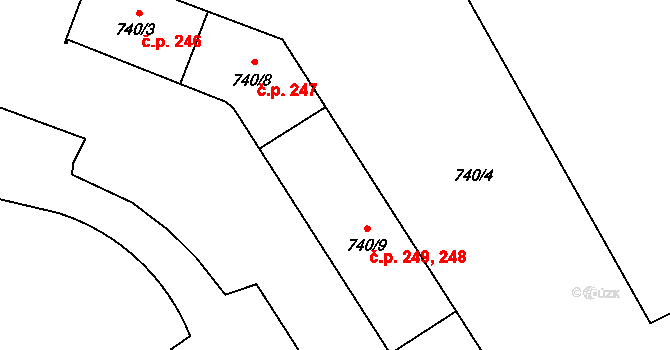 Výškovice 248,249, Ostrava na parcele st. 740/9 v KÚ Výškovice u Ostravy, Katastrální mapa