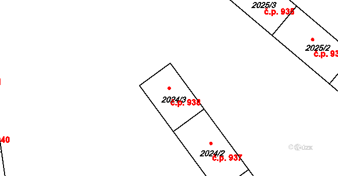 Bystřice nad Pernštejnem 938 na parcele st. 2024/3 v KÚ Bystřice nad Pernštejnem, Katastrální mapa
