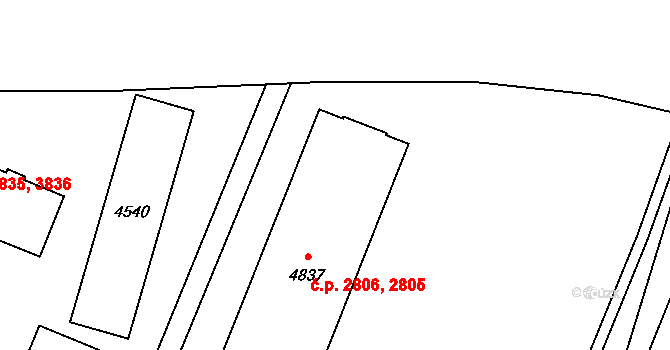 Zlín 2805,2806 na parcele st. 4837 v KÚ Zlín, Katastrální mapa