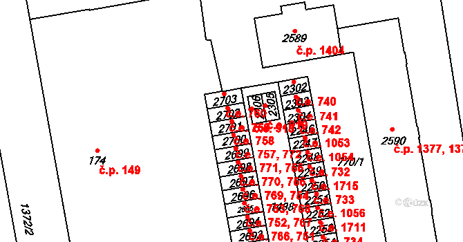 Blansko 758 na parcele st. 2701 v KÚ Blansko, Katastrální mapa