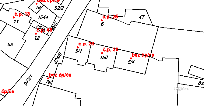 Borotice 44426259 na parcele st. 150 v KÚ Čelina, Katastrální mapa