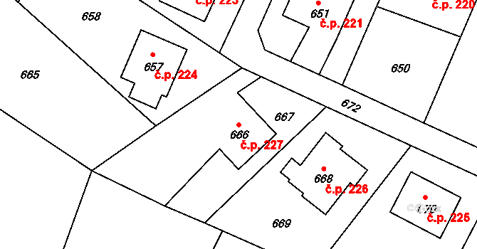 Suché Lazce 227, Opava na parcele st. 666 v KÚ Suché Lazce, Katastrální mapa