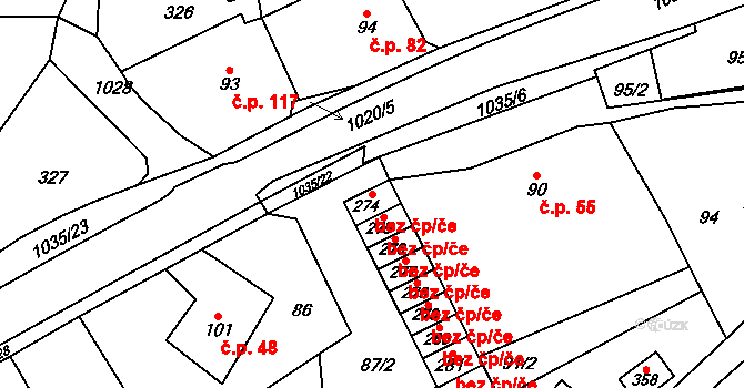 Červený Kostelec 46428259 na parcele st. 274 v KÚ Horní Kostelec, Katastrální mapa