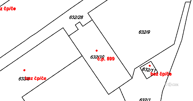 Spořice 599 na parcele st. 632/10 v KÚ Spořice, Katastrální mapa