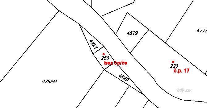 Benešov 49362259 na parcele st. 260 v KÚ Úročnice, Katastrální mapa