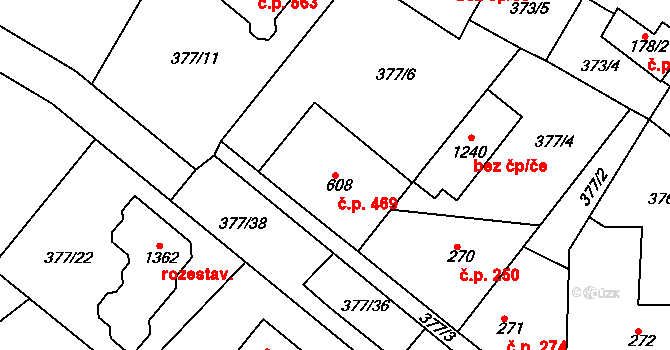 Mikovice 469, Kralupy nad Vltavou na parcele st. 608 v KÚ Mikovice u Kralup nad Vltavou, Katastrální mapa