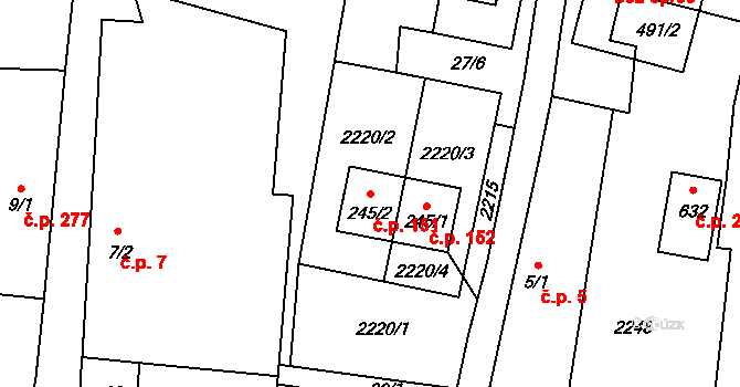 Dražice 151 na parcele st. 245/2 v KÚ Dražice u Tábora, Katastrální mapa