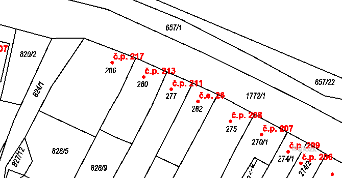 Manětín 211 na parcele st. 277 v KÚ Manětín, Katastrální mapa