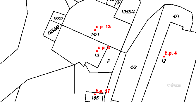 Skrýšov 3, Šebířov na parcele st. 13 v KÚ Šebířov, Katastrální mapa