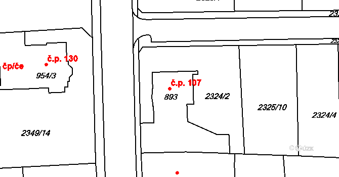 Týnské Předměstí 107, Domažlice na parcele st. 893 v KÚ Domažlice, Katastrální mapa