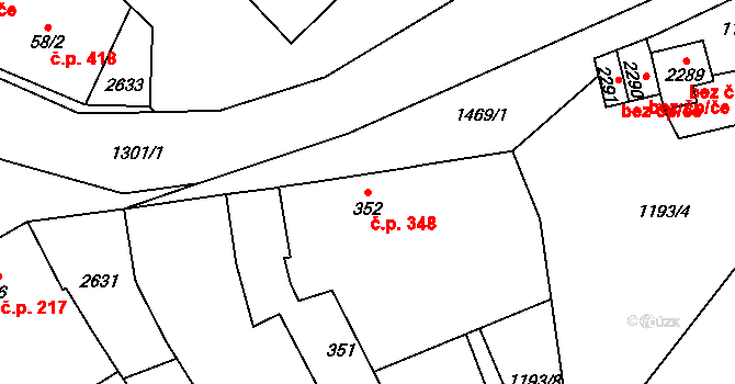 Přeštice 348 na parcele st. 352 v KÚ Přeštice, Katastrální mapa