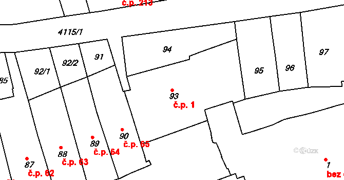 Jaroměř 1 na parcele st. 93 v KÚ Jaroměř, Katastrální mapa