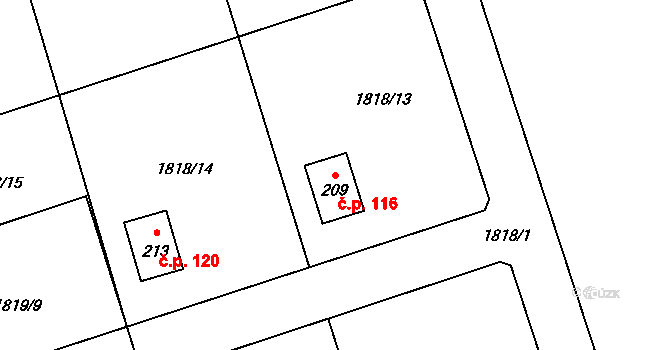 Mlečice 116 na parcele st. 209 v KÚ Mlečice, Katastrální mapa