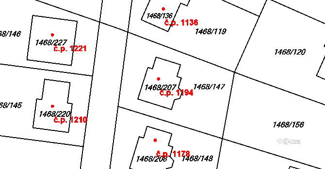 Pečky 1194 na parcele st. 1468/207 v KÚ Pečky, Katastrální mapa