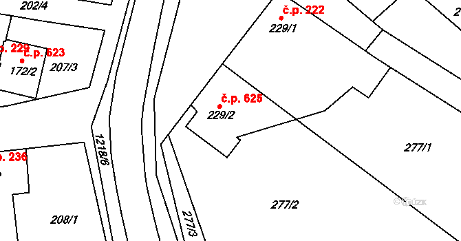 Smržice 625 na parcele st. 229/2 v KÚ Smržice, Katastrální mapa
