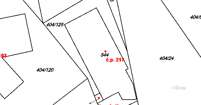 Špičák 217, Železná Ruda na parcele st. 544 v KÚ Špičák, Katastrální mapa