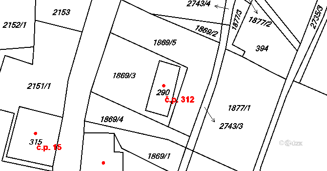 Valkeřice 312 na parcele st. 290 v KÚ Valkeřice, Katastrální mapa