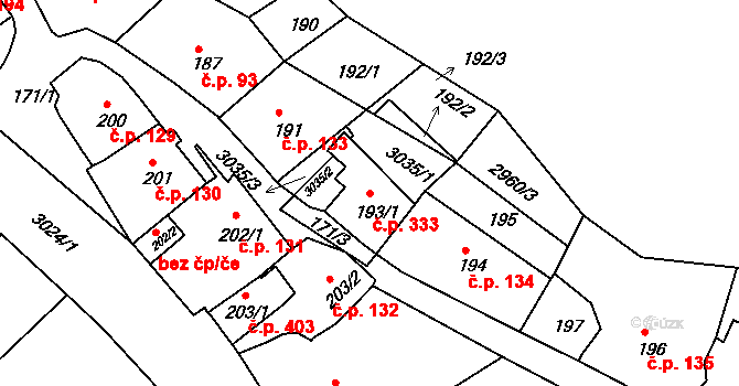 Štramberk 333 na parcele st. 193/1 v KÚ Štramberk, Katastrální mapa