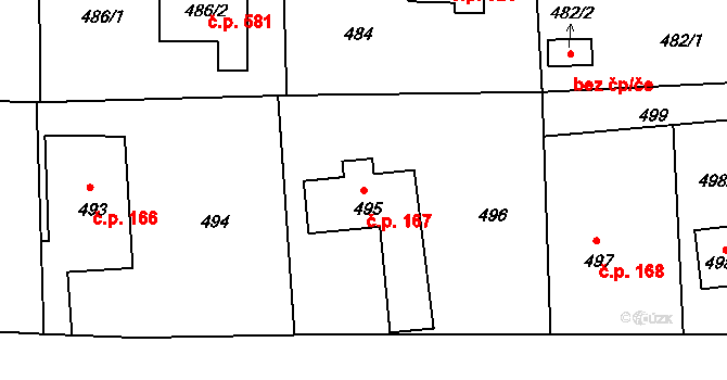 Šenov u Nového Jičína 167 na parcele st. 495 v KÚ Šenov u Nového Jičína, Katastrální mapa