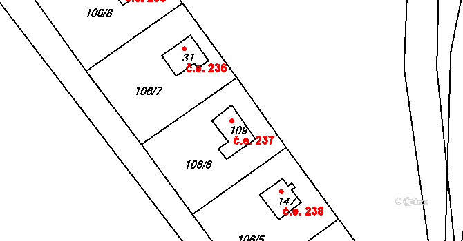 Lipno 237, Líšťany na parcele st. 109 v KÚ Těchoděly, Katastrální mapa