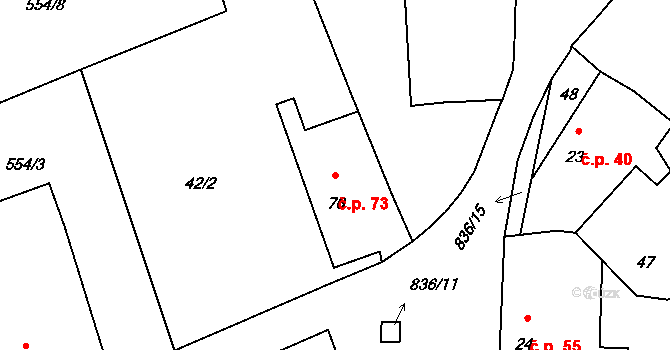Horšice 73 na parcele st. 76 v KÚ Horšice, Katastrální mapa