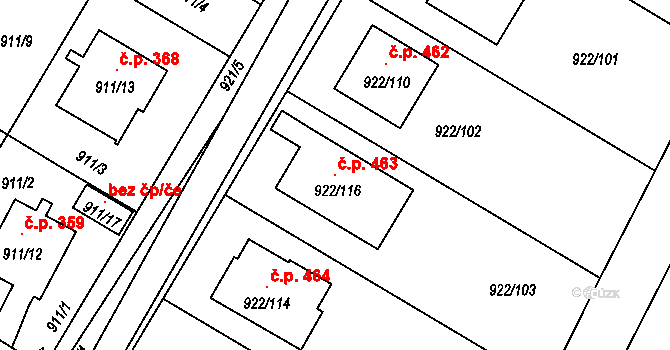 Červenka 463 na parcele st. 922/116 v KÚ Červenka, Katastrální mapa