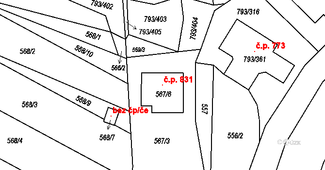 Výškovice 831, Ostrava na parcele st. 567/6 v KÚ Výškovice u Ostravy, Katastrální mapa