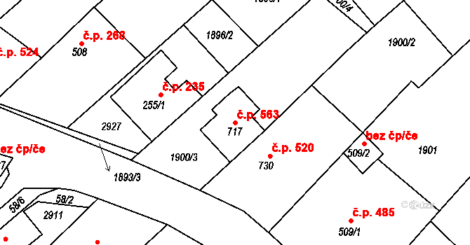 Vranovice 563 na parcele st. 717 v KÚ Vranovice nad Svratkou, Katastrální mapa