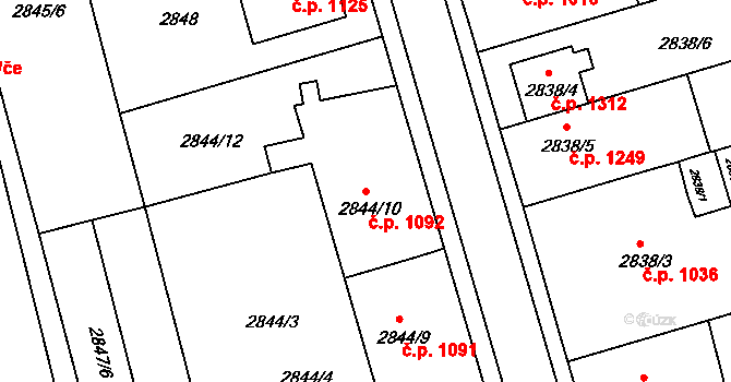 Holešov 1092 na parcele st. 2844/10 v KÚ Holešov, Katastrální mapa