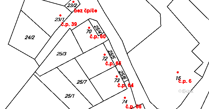Přerov XI-Vinary 65, Přerov na parcele st. 72 v KÚ Vinary u Přerova, Katastrální mapa