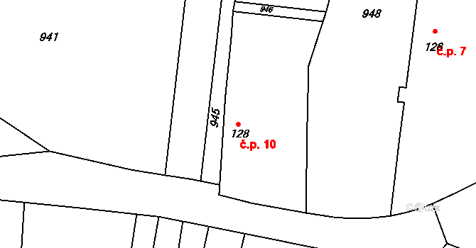 Krasoňovice 10, Černíny na parcele st. 128 v KÚ Bahno, Katastrální mapa