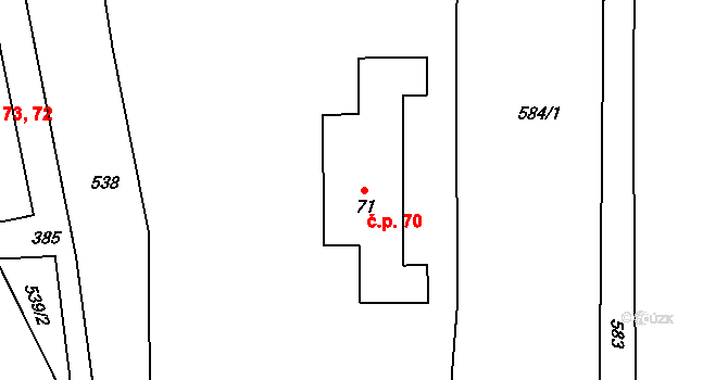 Poutnov 70, Teplá na parcele st. 71 v KÚ Poutnov, Katastrální mapa