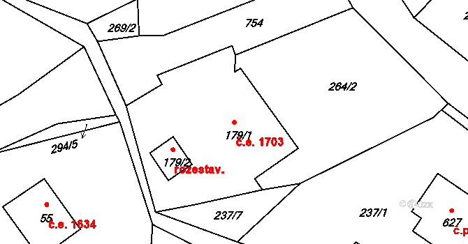 Bedřichov 1703 na parcele st. 179/1 v KÚ Bedřichov u Jablonce nad Nisou, Katastrální mapa