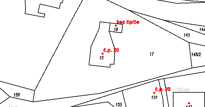 Haratice 20, Plavy na parcele st. 15 v KÚ Haratice, Katastrální mapa