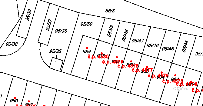 Jihlava 4579 na parcele st. 938 v KÚ Bedřichov u Jihlavy, Katastrální mapa