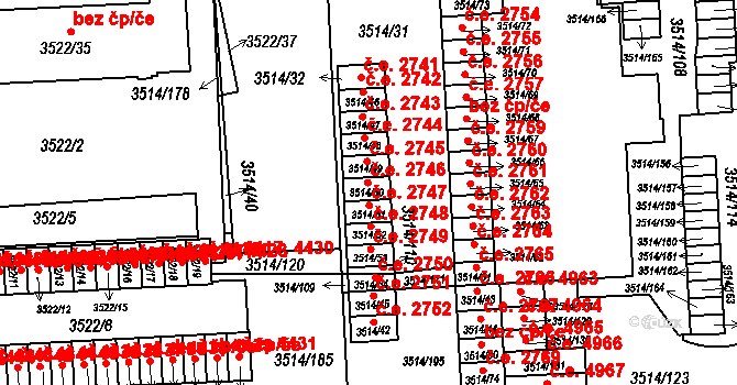 Jihlava 2746 na parcele st. 3514/50 v KÚ Jihlava, Katastrální mapa
