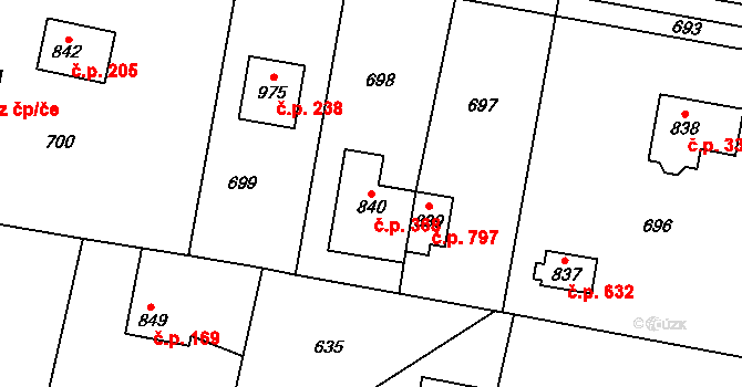 Černíky 368, Zvole na parcele st. 840 v KÚ Zvole u Prahy, Katastrální mapa