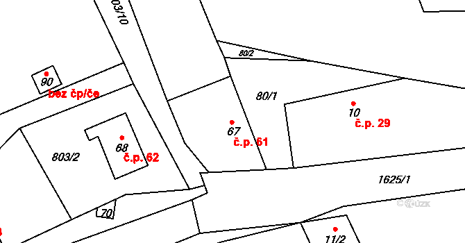 Žďár 61, Doksy na parcele st. 67 v KÚ Žďár v Podbezdězí, Katastrální mapa