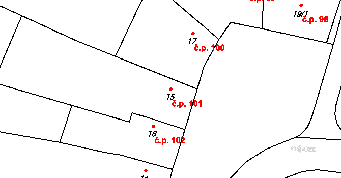 Dašice 101 na parcele st. 15 v KÚ Dašice, Katastrální mapa