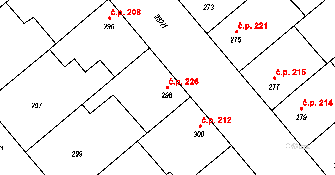 Lidéřovice 226, Vnorovy na parcele st. 298 v KÚ Lidéřovice na Moravě, Katastrální mapa