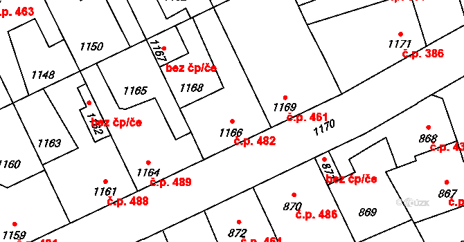 Kročehlavy 482, Kladno na parcele st. 1166 v KÚ Kročehlavy, Katastrální mapa