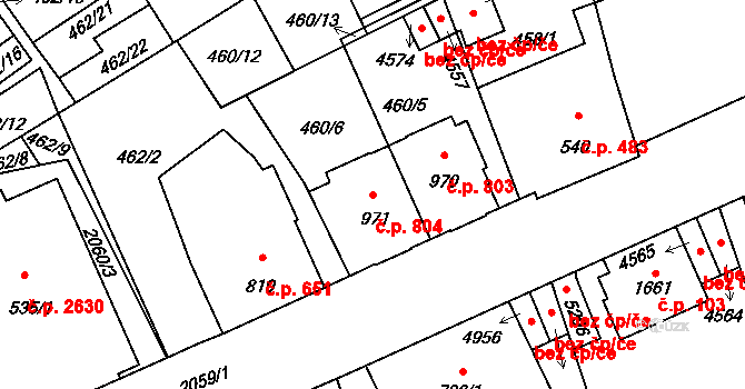 Šumperk 804 na parcele st. 971 v KÚ Šumperk, Katastrální mapa
