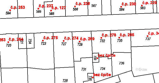 Švermov 269, Kladno na parcele st. 729 v KÚ Motyčín, Katastrální mapa