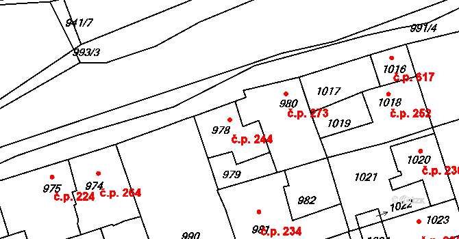 Buštěhrad 244 na parcele st. 978 v KÚ Buštěhrad, Katastrální mapa